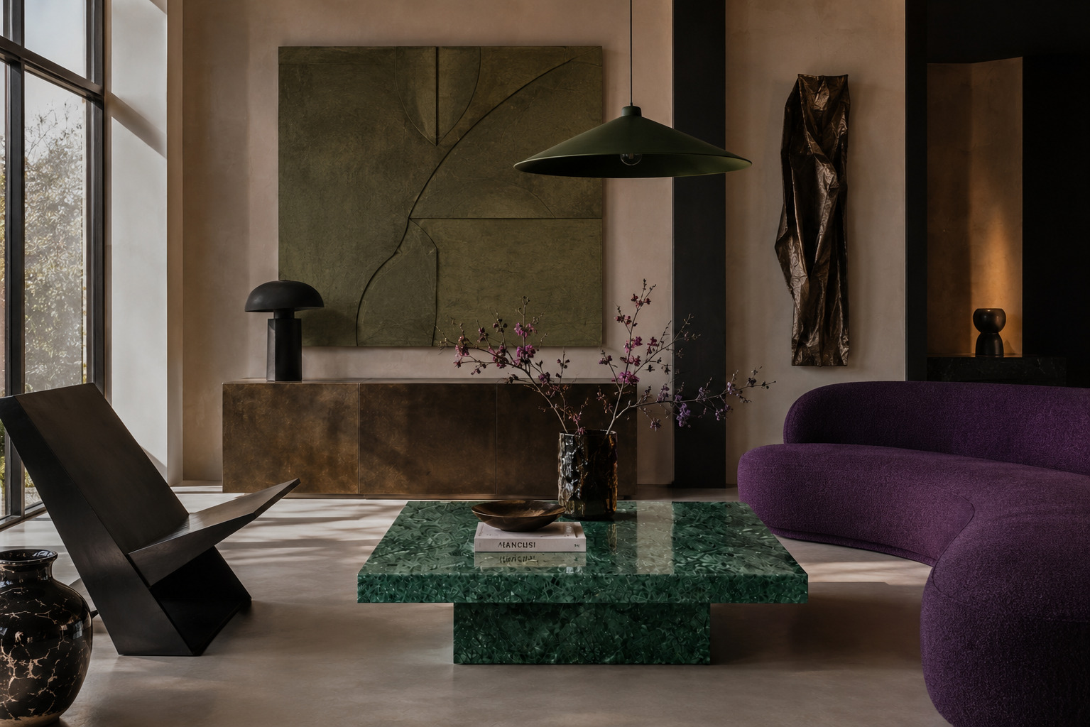 plat mesa mármol verde diseño moderno contemporáneo