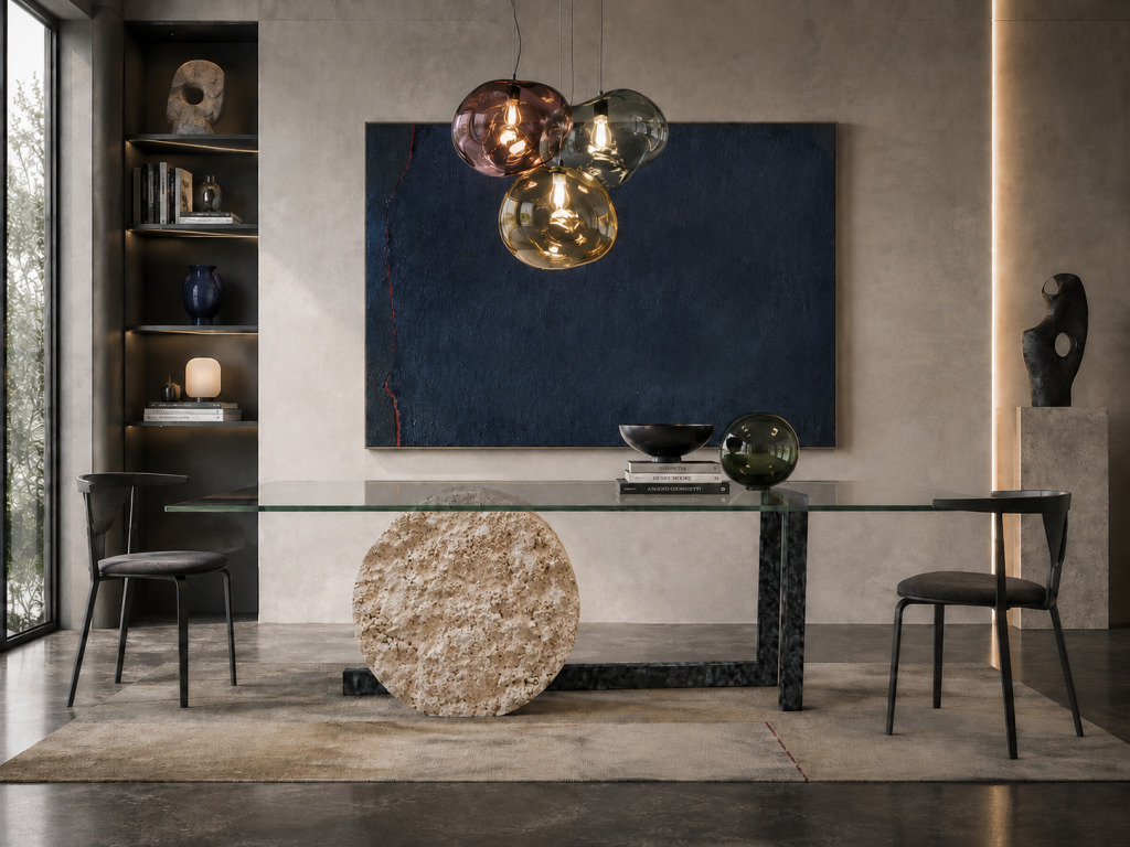 mesa comedor mármol travertino joaquín moll mueble de autor